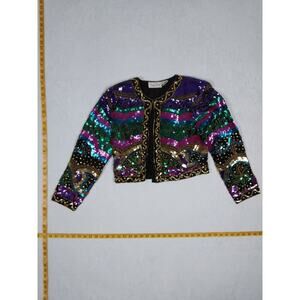 VTG Laurence Kazar Jacket Petite Small Sequin Beaded Pearl 100% Silk
